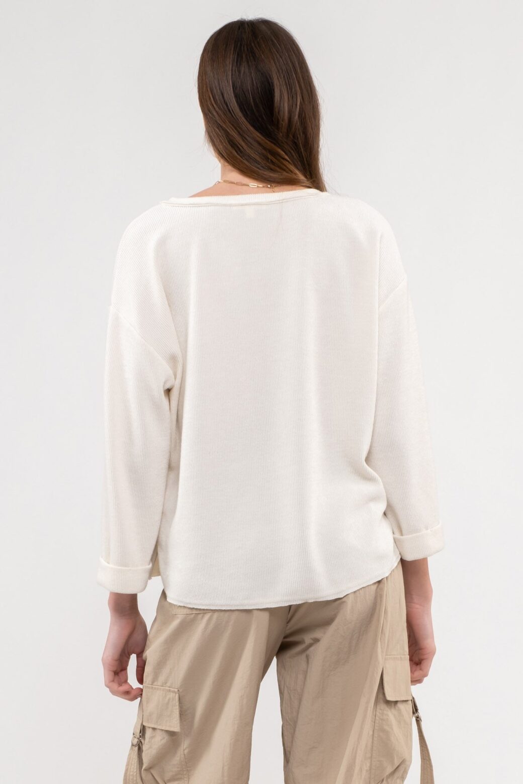 Sleeve Rough Hem Knit Top - Image 3