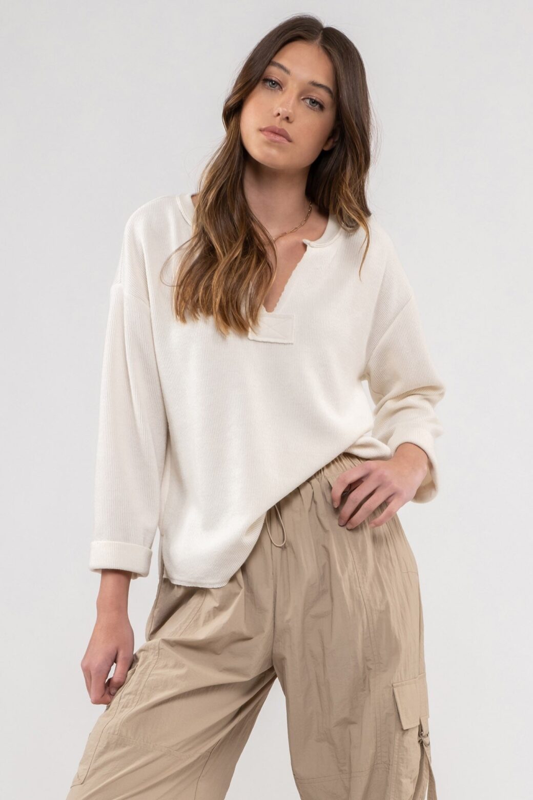 Sleeve Rough Hem Knit Top - Image 2